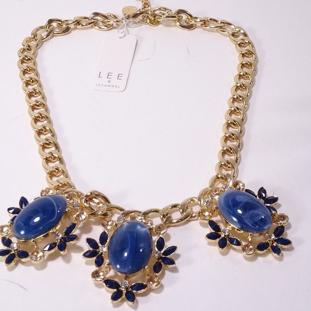 Lee x Lee Angel Blue Swirl Cabochon Oval Crystal Necklace NWT 110
